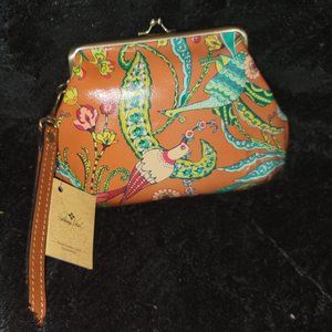 NWT Patricia Nash Koi Orange Birds of Paradise Savena Kiss Lock Wristlet